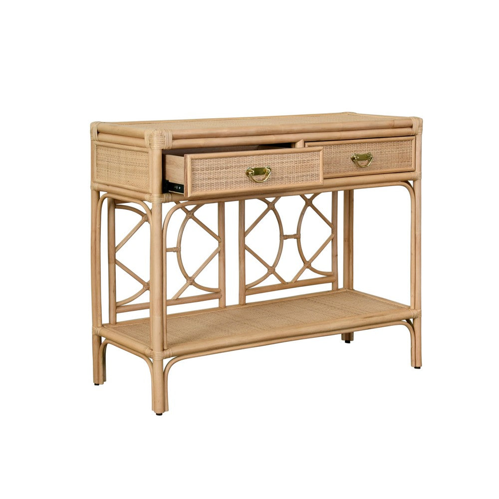 Worlds Away - Two Drawer Console With Decorative Back In Natural Rattan - GIDEON NAT view 3