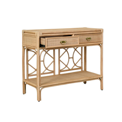 Worlds Away - Two Drawer Console With Decorative Back In Natural Rattan - GIDEON NAT view 3