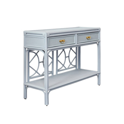 Worlds Away - Two Drawer Console With Decorative Back In Rattan Painted Light Blue - GIDEON LB view 1