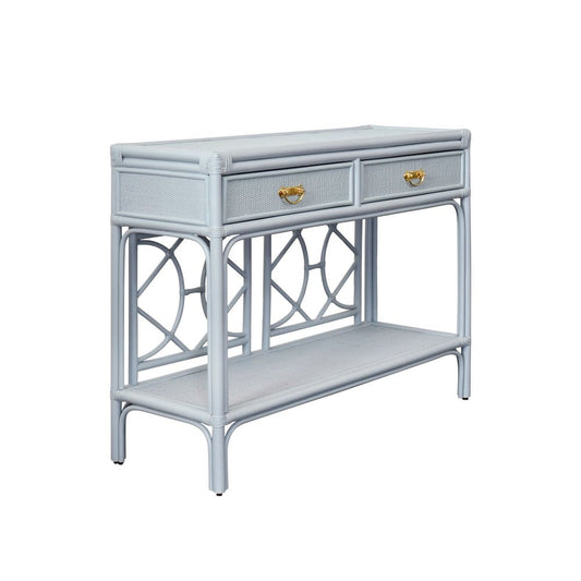 Worlds Away - Two Drawer Console With Decorative Back In Rattan Painted Light Blue - GIDEON LB view 1