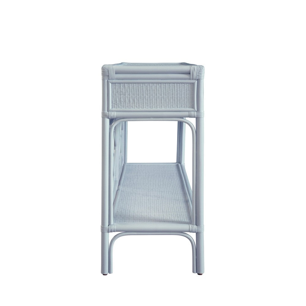 Worlds Away - Two Drawer Console With Decorative Back In Rattan Painted Light Blue - GIDEON LB view 4