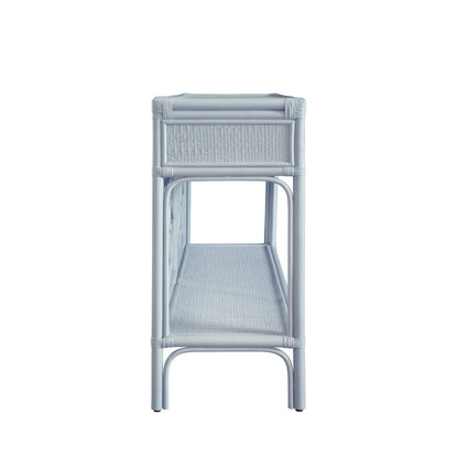 Worlds Away - Two Drawer Console With Decorative Back In Rattan Painted Light Blue - GIDEON LB view 4