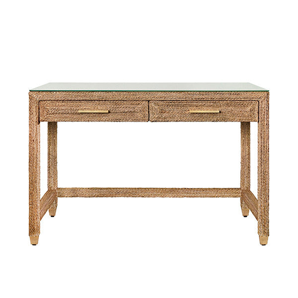 Worlds Away - Two Drawer Desk In Wrapped Rope With Glass Top And Brass Foot Caps - NOBLE view 1