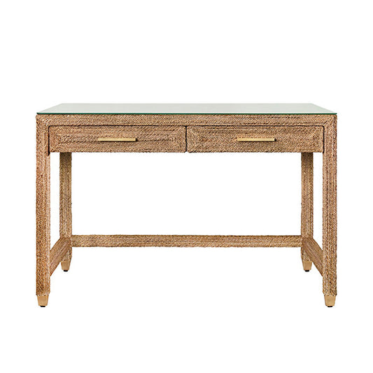 Worlds Away - Two Drawer Desk In Wrapped Rope With Glass Top And Brass Foot Caps - NOBLE view 1