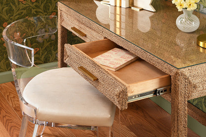 Worlds Away - Two Drawer Desk In Wrapped Rope With Glass Top And Brass Foot Caps - NOBLE view 4