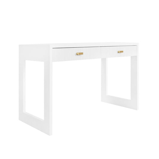 Worlds Away - Two Drawer Desk With Fluted Detail In Matte White Lacquer - LARKIN WH view 1