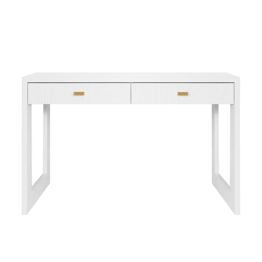 Worlds Away - Two Drawer Desk With Fluted Detail In Matte White Lacquer - LARKIN WH view 2