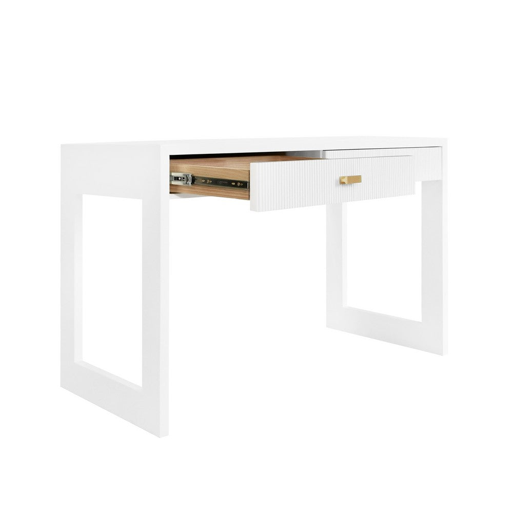 Worlds Away - Two Drawer Desk With Fluted Detail In Matte White Lacquer - LARKIN WH view 3