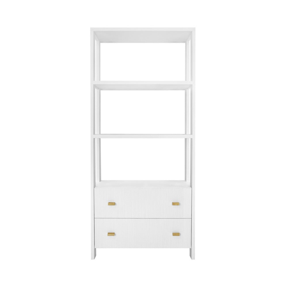 Worlds Away - Two Drawer Etagere With Fluted Detail In Matte White Lacquer - DAVIE WH view 2