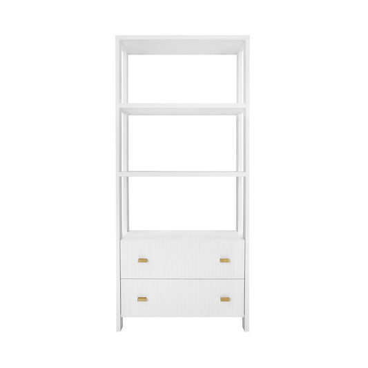 Worlds Away - Two Drawer Etagere With Fluted Detail In Matte White Lacquer - DAVIE WH view 2