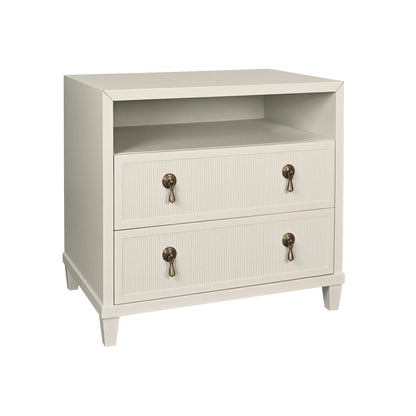 Worlds Away - Two Drawer, Open Shelf Side Table With Fluted Drawer Fronts In Matte Antique White Lacquer - CORINE AW view 1