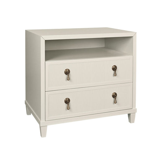 Worlds Away - Two Drawer, Open Shelf Side Table With Fluted Drawer Fronts In Matte Antique White Lacquer - CORINE AW view 1