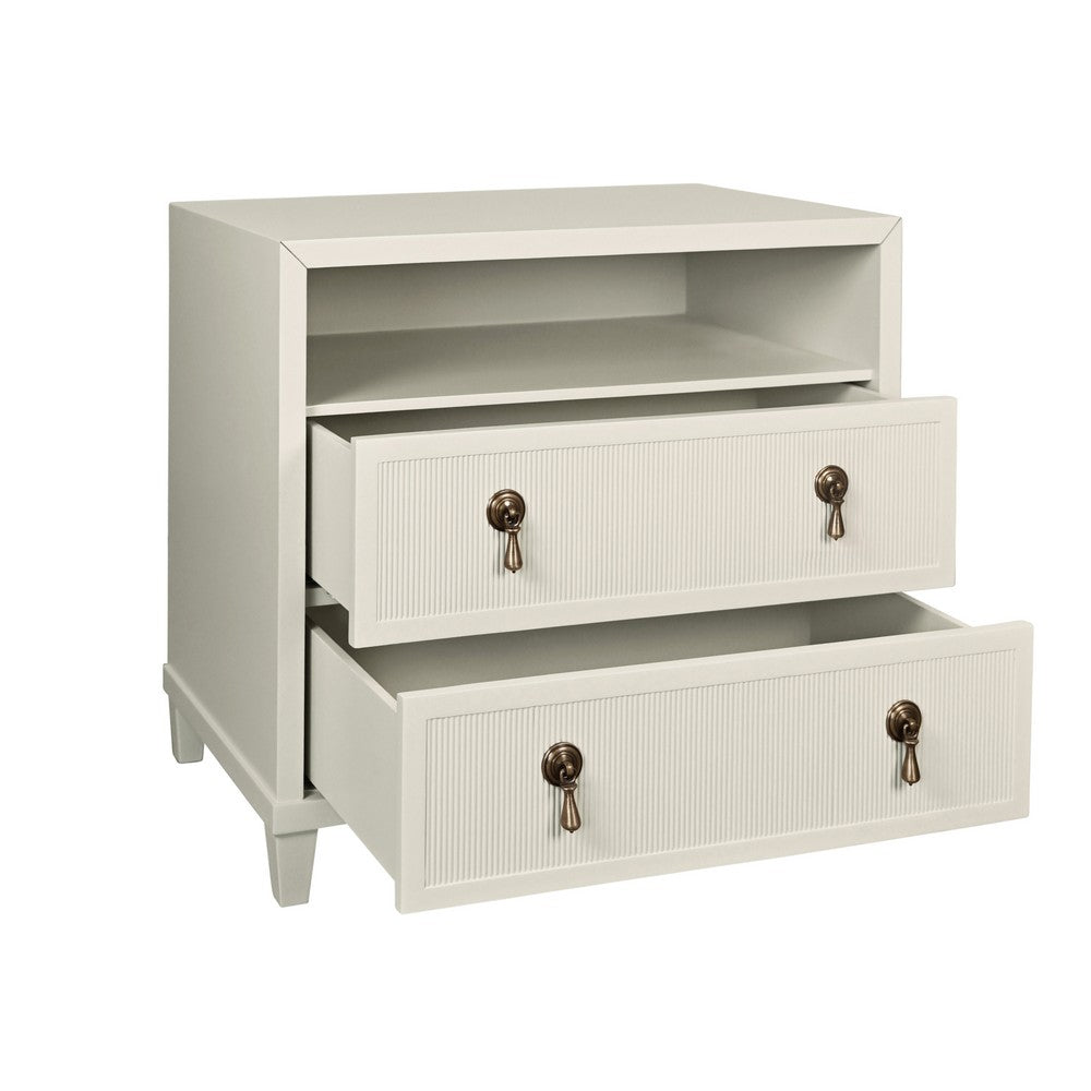 Worlds Away - Two Drawer, Open Shelf Side Table With Fluted Drawer Fronts In Matte Antique White Lacquer - CORINE AW view 3