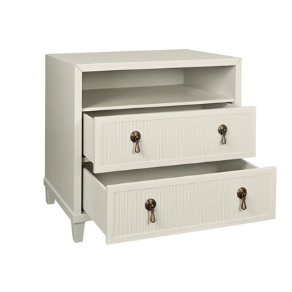 Worlds Away - Two Drawer, Open Shelf Side Table With Fluted Drawer Fronts In Matte Antique White Lacquer - CORINE AW view 3