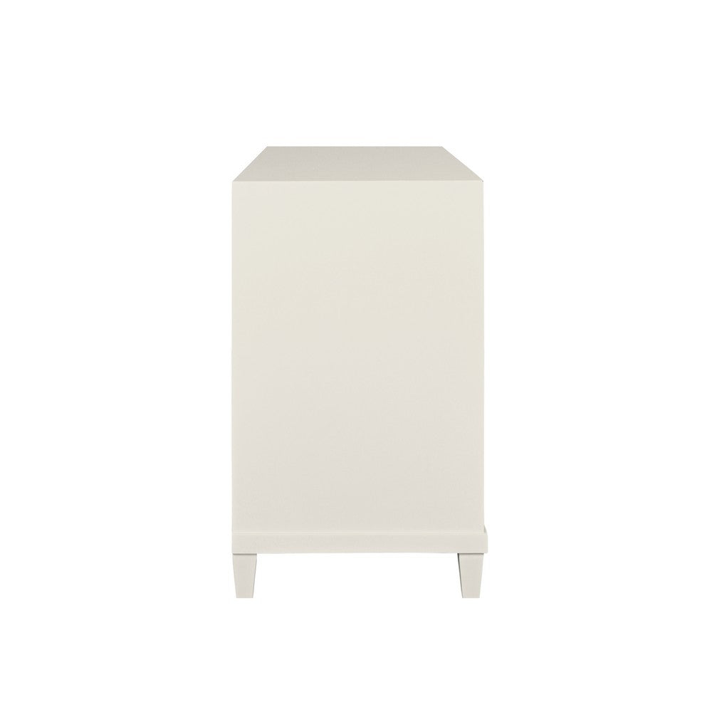 Worlds Away - Two Drawer, Open Shelf Side Table With Fluted Drawer Fronts In Matte Antique White Lacquer - CORINE AW view 4