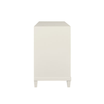 Worlds Away - Two Drawer, Open Shelf Side Table With Fluted Drawer Fronts In Matte Antique White Lacquer - CORINE AW view 4