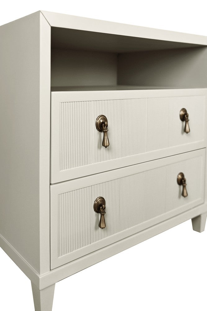 Worlds Away - Two Drawer, Open Shelf Side Table With Fluted Drawer Fronts In Matte Antique White Lacquer - CORINE AW view 5