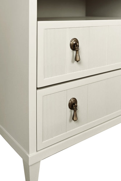 Worlds Away - Two Drawer, Open Shelf Side Table With Fluted Drawer Fronts In Matte Antique White Lacquer - CORINE AW view 6