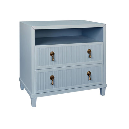 Worlds Away - Two Drawer, Open Shelf Side Table With Fluted Drawer Fronts In Matte Light Blue Lacquer - CORINE LB view 1