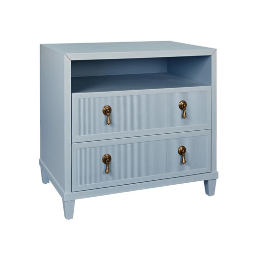Worlds Away - Two Drawer, Open Shelf Side Table With Fluted Drawer Fronts In Matte Light Blue Lacquer - CORINE LB view 1