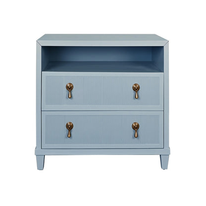 Worlds Away - Two Drawer, Open Shelf Side Table With Fluted Drawer Fronts In Matte Light Blue Lacquer - CORINE LB view 2