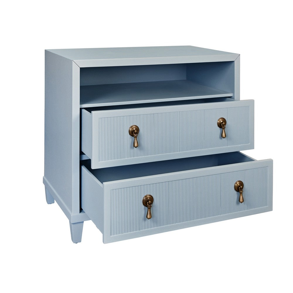 Worlds Away - Two Drawer, Open Shelf Side Table With Fluted Drawer Fronts In Matte Light Blue Lacquer - CORINE LB view 3