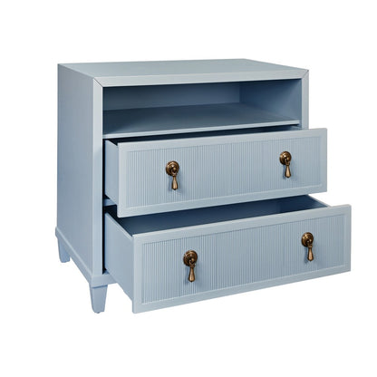 Worlds Away - Two Drawer, Open Shelf Side Table With Fluted Drawer Fronts In Matte Light Blue Lacquer - CORINE LB view 3