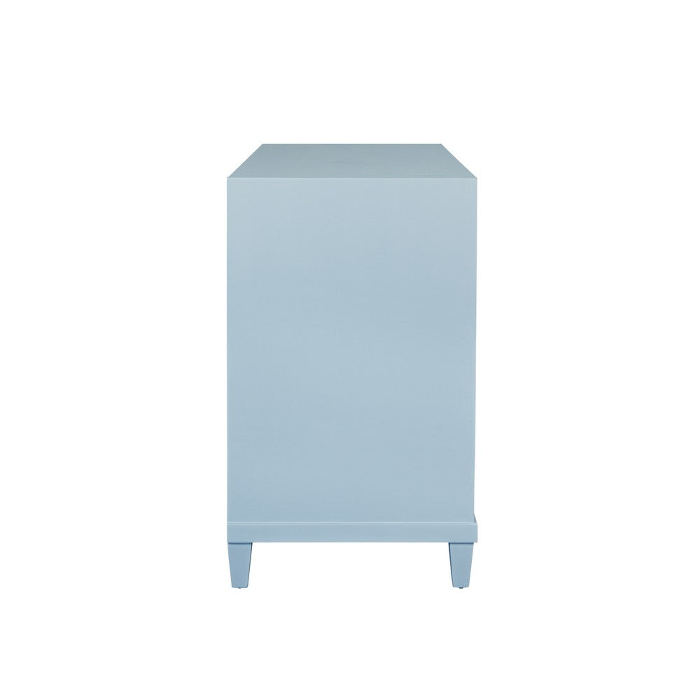 Worlds Away - Two Drawer, Open Shelf Side Table With Fluted Drawer Fronts In Matte Light Blue Lacquer - CORINE LB view 4