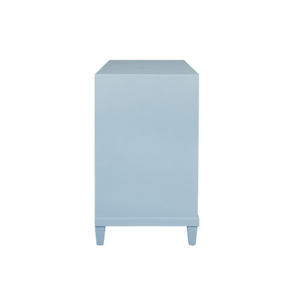Worlds Away - Two Drawer, Open Shelf Side Table With Fluted Drawer Fronts In Matte Light Blue Lacquer - CORINE LB view 4