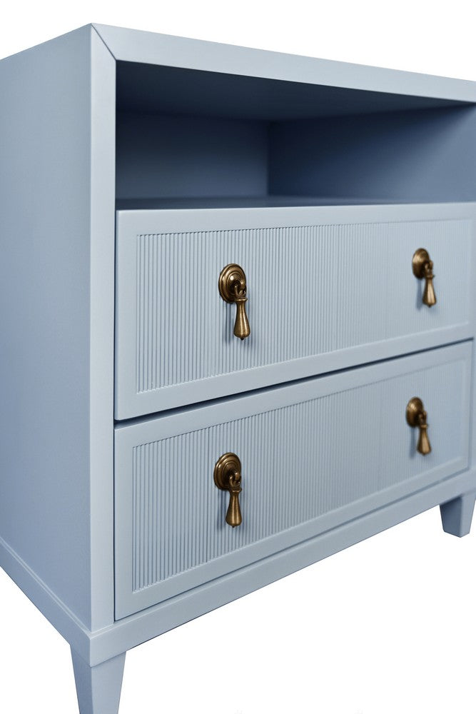 Worlds Away - Two Drawer, Open Shelf Side Table With Fluted Drawer Fronts In Matte Light Blue Lacquer - CORINE LB view 5