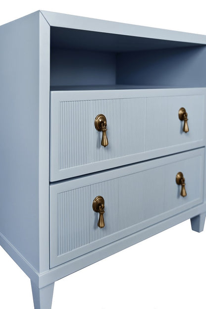 Worlds Away - Two Drawer, Open Shelf Side Table With Fluted Drawer Fronts In Matte Light Blue Lacquer - CORINE LB view 5
