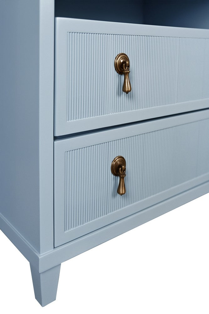 Worlds Away - Two Drawer, Open Shelf Side Table With Fluted Drawer Fronts In Matte Light Blue Lacquer - CORINE LB view 6