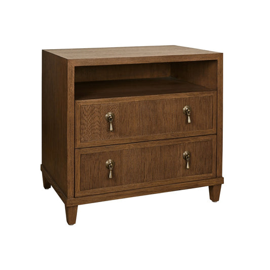 Worlds Away - Two Drawer, Open Shelf Side Table With Fluted Drawer Fronts In Provincial Brown Oak - CORINE PBO view 1