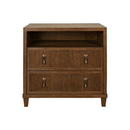 Worlds Away - Two Drawer, Open Shelf Side Table With Fluted Drawer Fronts In Provincial Brown Oak - CORINE PBO view 2