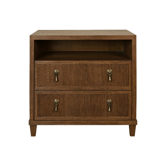 Worlds Away - Two Drawer, Open Shelf Side Table With Fluted Drawer Fronts In Provincial Brown Oak - CORINE PBO view 2