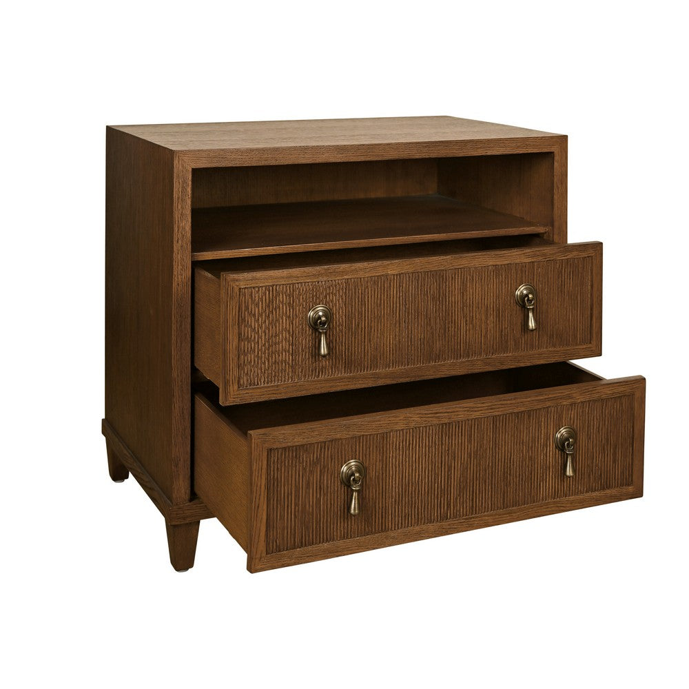 Worlds Away - Two Drawer, Open Shelf Side Table With Fluted Drawer Fronts In Provincial Brown Oak - CORINE PBO view 3