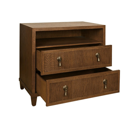 Worlds Away - Two Drawer, Open Shelf Side Table With Fluted Drawer Fronts In Provincial Brown Oak - CORINE PBO view 3