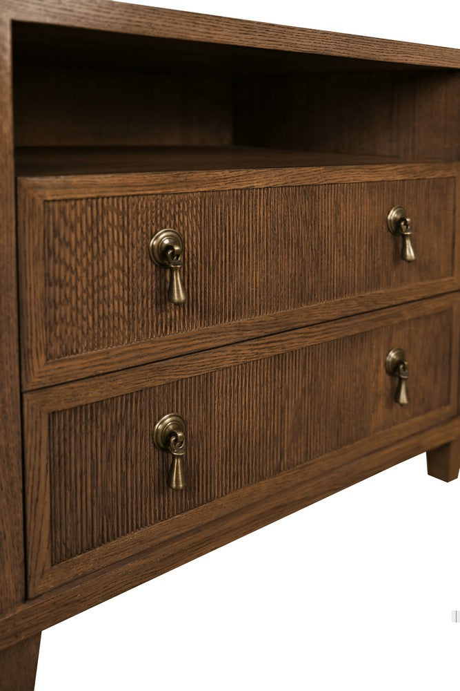 Worlds Away - Two Drawer, Open Shelf Side Table With Fluted Drawer Fronts In Provincial Brown Oak - CORINE PBO view 5