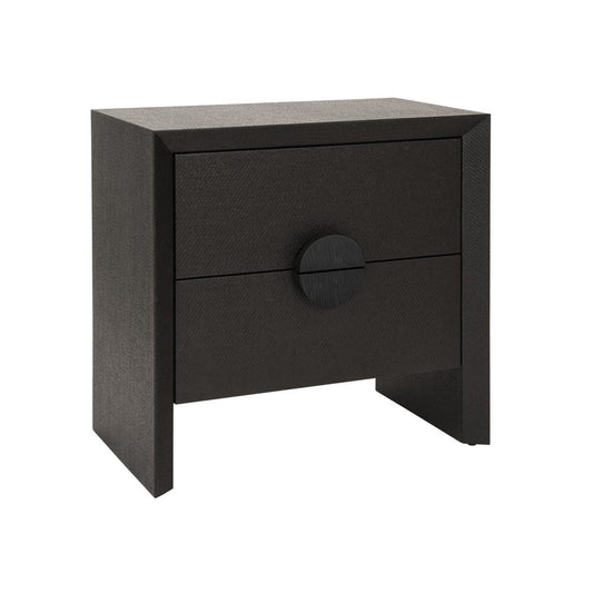 Worlds Away - Two Drawer Side Table In Black Painted Grasscloth With Black Oak Handles - EZRA BLK view 1