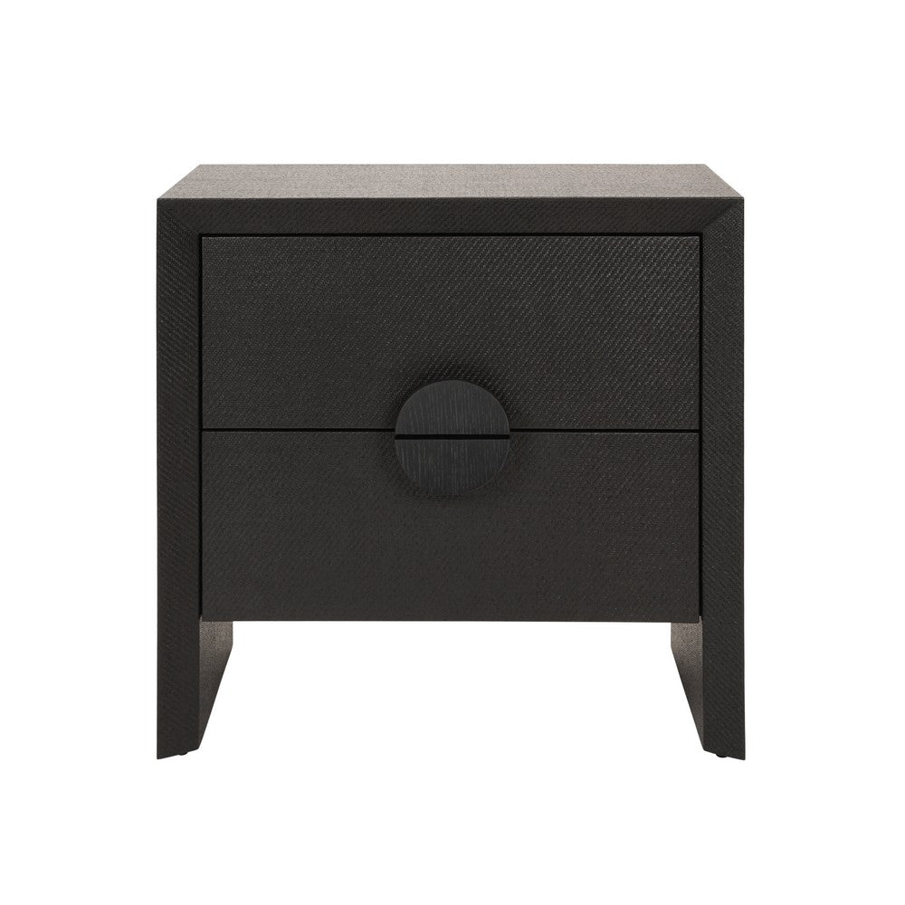 Worlds Away - Two Drawer Side Table In Black Painted Grasscloth With Black Oak Handles - EZRA BLK view 2