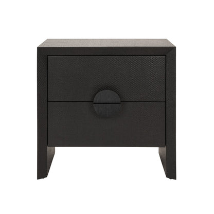Worlds Away - Two Drawer Side Table In Black Painted Grasscloth With Black Oak Handles - EZRA BLK view 2