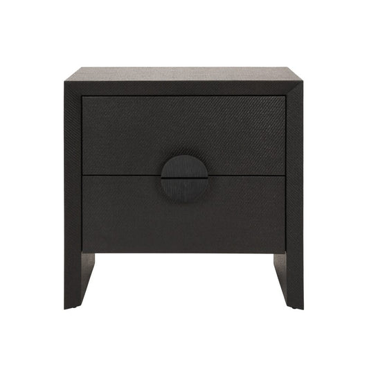 Worlds Away - Two Drawer Side Table In Black Painted Grasscloth With Black Oak Handles - EZRA BLK view 2