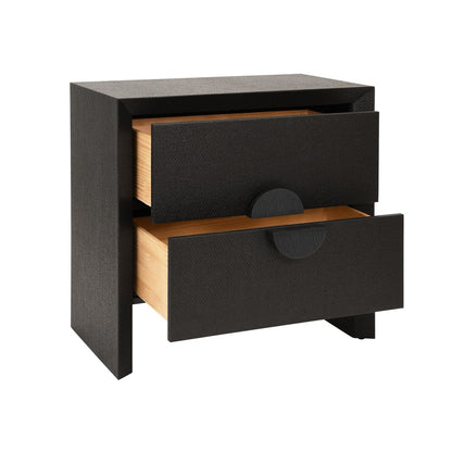 Worlds Away - Two Drawer Side Table In Black Painted Grasscloth With Black Oak Handles - EZRA BLK view 3