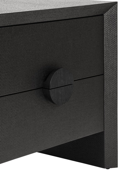 Worlds Away - Two Drawer Side Table In Black Painted Grasscloth With Black Oak Handles - EZRA BLK view 5