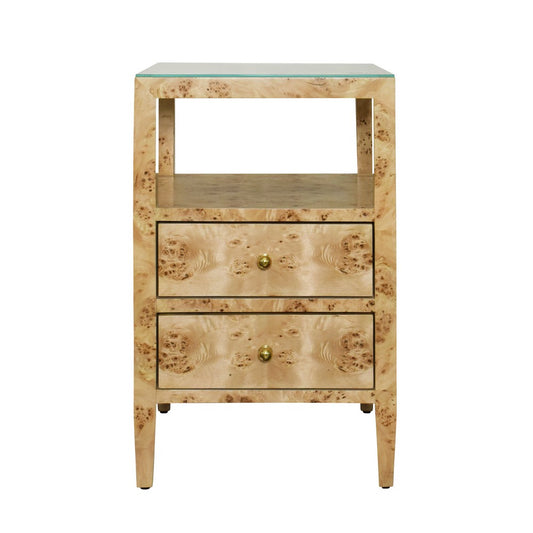 Worlds Away - Two Drawer Side Table In Burl Wood With Polished Brass Knobs - ROSCOE BW view 2