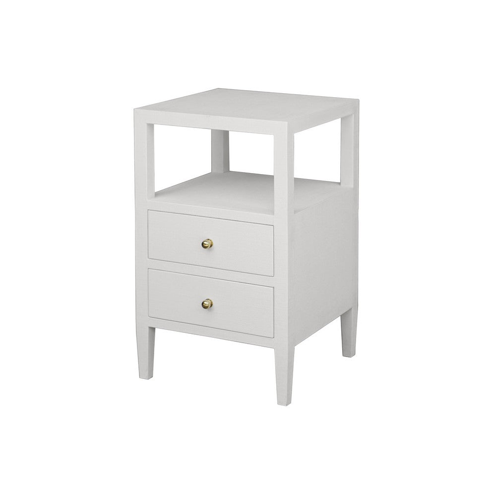 Worlds Away - Two Drawer Side Table In Coated White Linen - ROSCOE WH view 1