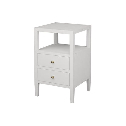 Worlds Away - Two Drawer Side Table In Coated White Linen - ROSCOE WH view 1