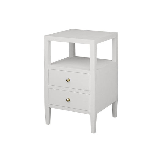 Worlds Away - Two Drawer Side Table In Coated White Linen - ROSCOE WH view 1