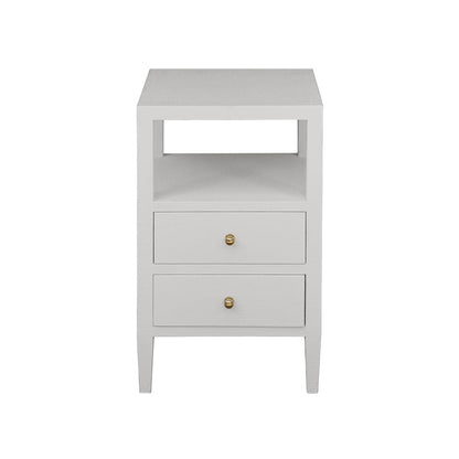 Worlds Away - Two Drawer Side Table In Coated White Linen - ROSCOE WH view 2