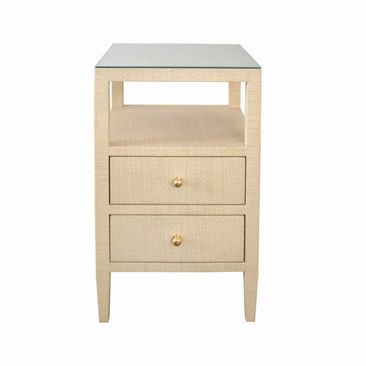 Worlds Away - Two Drawer Side Table In Natural Grasscloth - ROSCOE NAT view 2